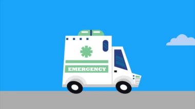 Yol sahnesindeki ambulans, 4k video animasyonu