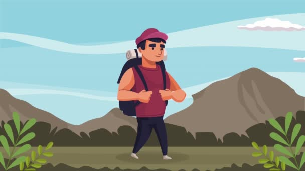 Male Traveler Walking Character Animation Video Animated — Stock Video