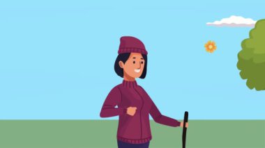 Kadın gezgin karakter animasyonu, 4k video animasyonu