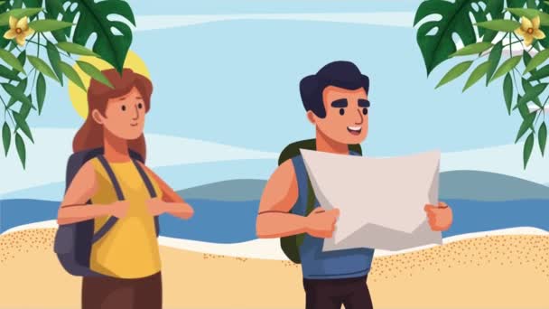 Reisende Paar Strand Animation Video Animiert — Stockvideo