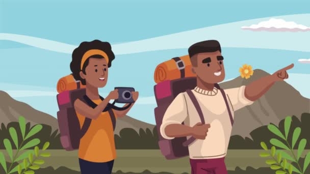 Afro Travelers Couple Characters Animation Video Animated — Stock Video