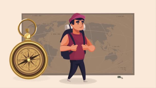 Mužské Cestovatel Chůze Charakter Animace Video Animované — Stock video
