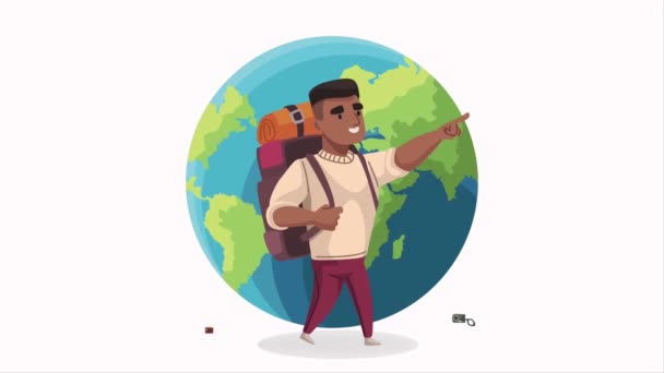 Afro Male Traveler Character Animation Video Animated — Stock Video