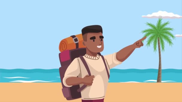 Afro Male Traveler Character Animation Video Animated — Stock Video