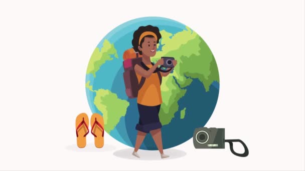 非洲女旅行家角色动画 4K视频动画 — 图库视频影像