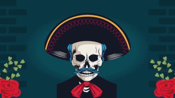 Dia Los Muertos Animasyon Mariachi Skull Animasyon — Stok video