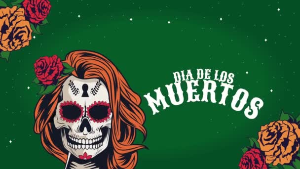 Dia Los Muertos Felirat Katrinával Videó Animált — Stock videók