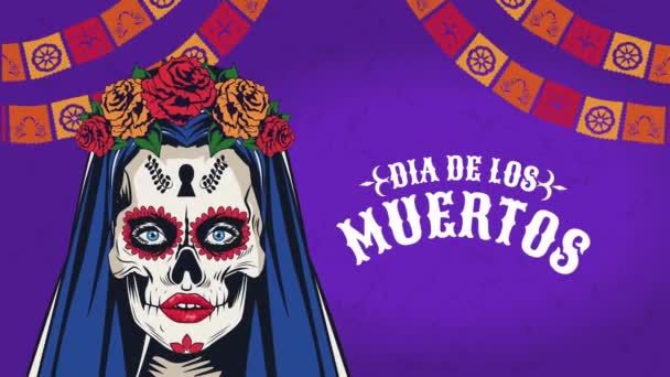Dia Los Muertos Lettering Katrina Video Animated — Stok Video