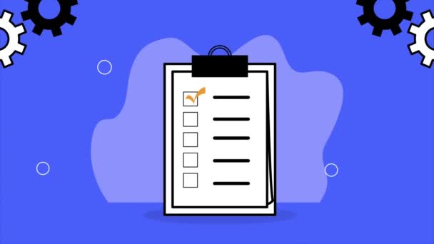 Checklist Clipboard Gears Video Animated — Stock Video