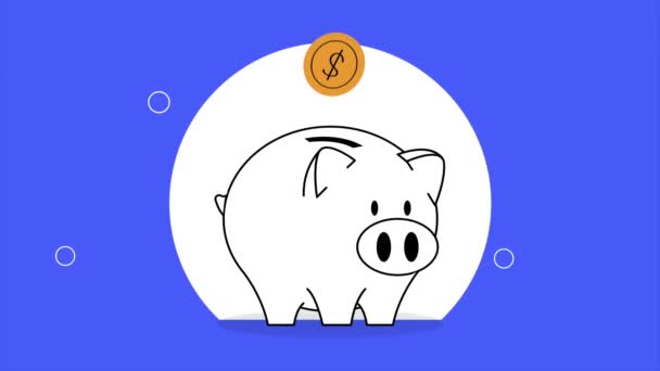 Piggy Savings Money Financial Animation Video Animated — Vídeo de stock