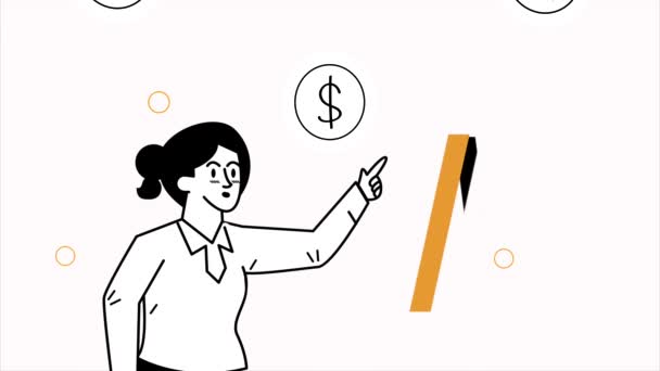 ペンキャラクターアニメーション4Kビデオアニメーションを持つビジネスマン女性 — ストック動画