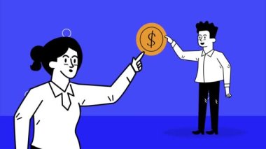 Bozuk para karakterleri animasyonu ile meşgul çift, 4k video animasyonu