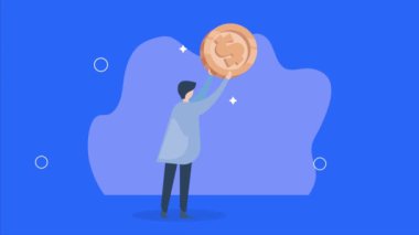 Bozuk para animasyonu olan bir adam, 4k video animasyonu