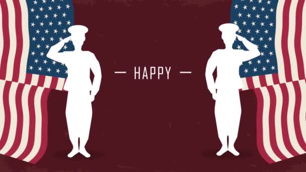 Счастливый День Ветеранов Американскими Флагами Видео Анимация — стоковое видео
