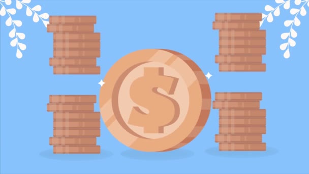 Stos Monet Pieniądze Dolarów Animacja Wideo Animowane — Wideo stockowe