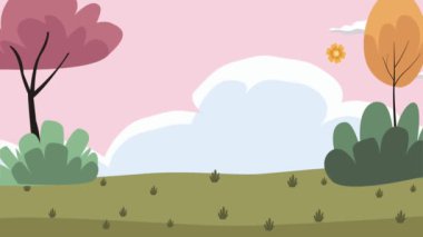 Ağaç sahneli güzel manzara, 4k video animasyonu