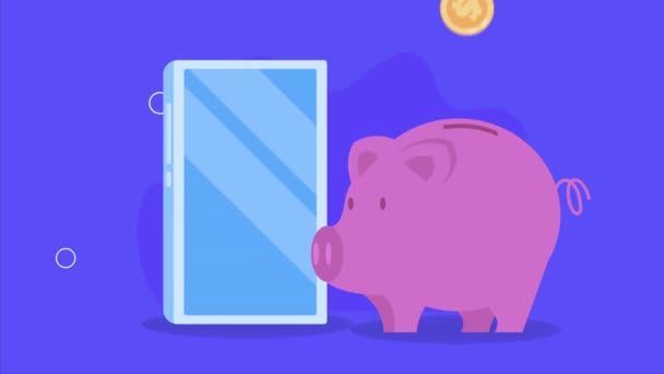 Piggy Geld Smartphone Animatie Video Geanimeerd — Stockvideo