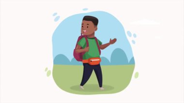Afro erkek gezgin turist karakter animasyonu, 4k video animasyonu