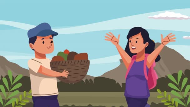 Young Travelers Tourists Couple Animation Video Animated — Stock Video