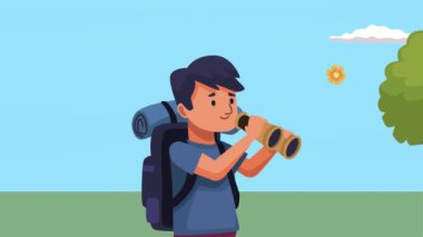 Dürbünlü erkek gezgin, 4k video animasyonu