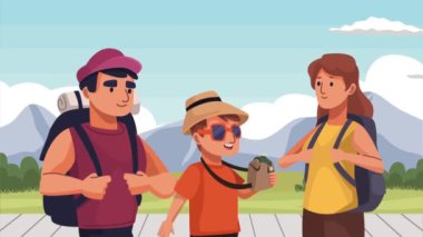 Gezgin aileler ve oğulları animasyon, 4k video animasyonu