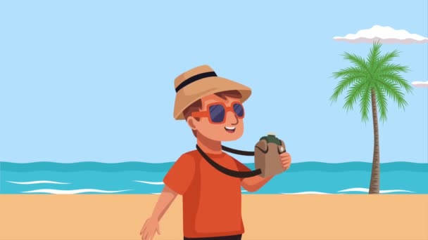 带食堂动画的男性旅行者 4K视频动画 — 图库视频影像