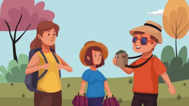 Voyageurs Parents Avec Fille Animation Vidéo Animée — Video