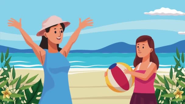 旅行母亲和女儿动画 4K视频动画 — 图库视频影像