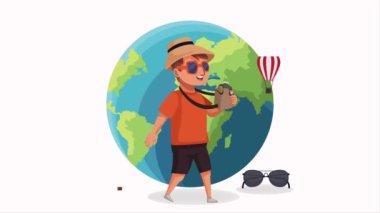 Kantin animasyonlu erkek gezgin, 4k video animasyonu