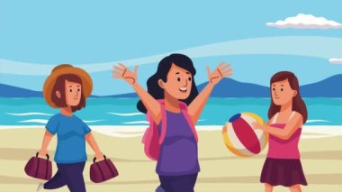 Kadın gezginler turist karakterleri animasyon, 4k video animasyonu