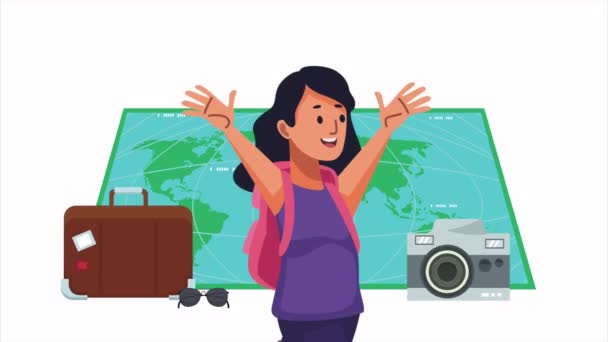 Femme Voyageur Personnage Touristique Animation Vidéo Animée — Video