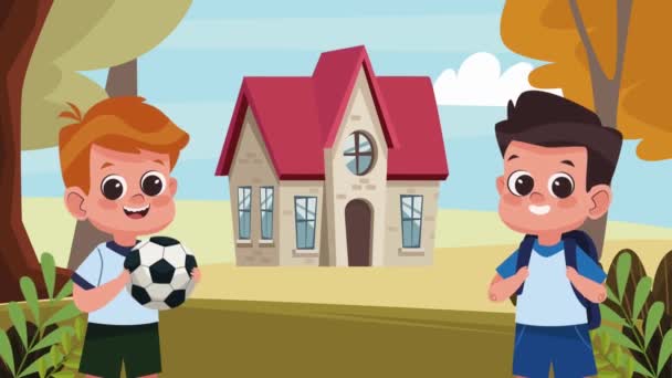 Niños Pequeños Escolares Personajes Animación Video Animado — Vídeo de stock