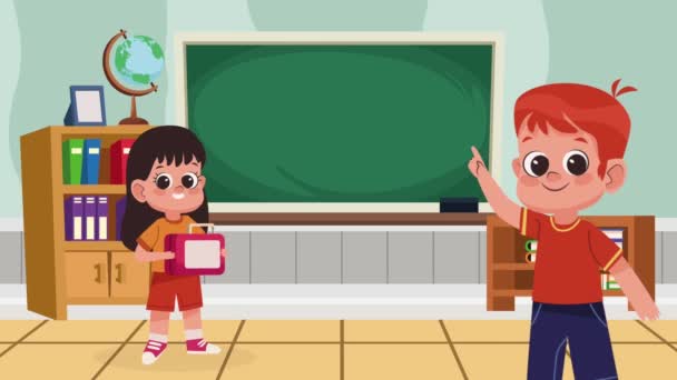 Kleine School Kinderen Paar Klas Animatie Video Geanimeerd — Stockvideo