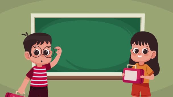 Little School Kids Couple Classroom Animation Video Animated — Stock Video