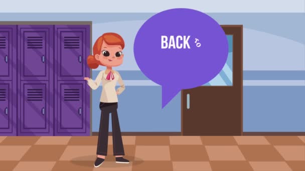 Female Teacher School Corridor Video Animated — Stock Video