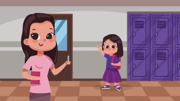 Női Tanár Iskolai Folyosón Videó Animált — Stock videók