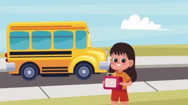 little student girl character animation ,4k video animated