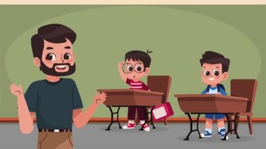 Erkek öğretmen sınıf karakteri, 4k video animasyonu