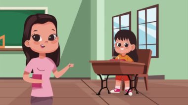 Bayan öğretmen sınıf karakteri, 4k video animasyonu