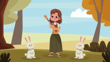 Gitar çalan kadın öğretmen, 4k video animasyonu