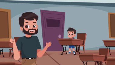 Erkek öğretmen sınıf karakteri, 4k video animasyonu