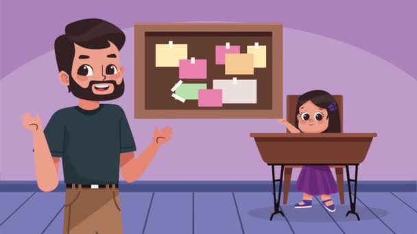 Guru Laki Laki Dalam Karakter Kelas Animasi Video — Stok Video