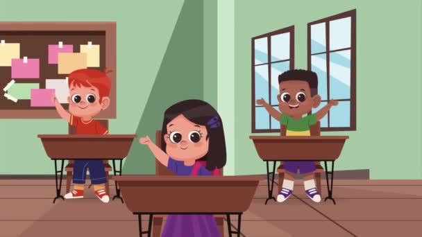 Küçük Öğrenciler Karakter Animasyonu Video Animasyonu — Stok video