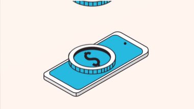 Bozuk para animasyonlu akıllı telefon aygıtı, 4k video animasyonu