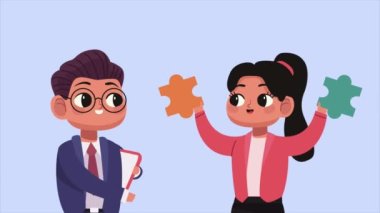 yapboz karakterli iş çifti, 4k video animasyonu