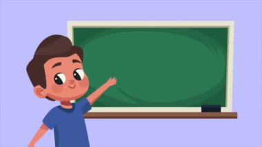 Tahta animasyonlu küçük okul çocuğu, 4k video animasyonu