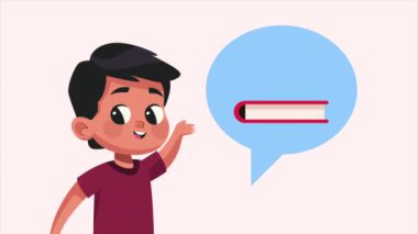 Kitap animasyonlu küçük okul çocuğu, 4k video animasyonu