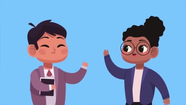 Pareja Negocios Hablando Animación Personajes Video Animado — Vídeo de stock