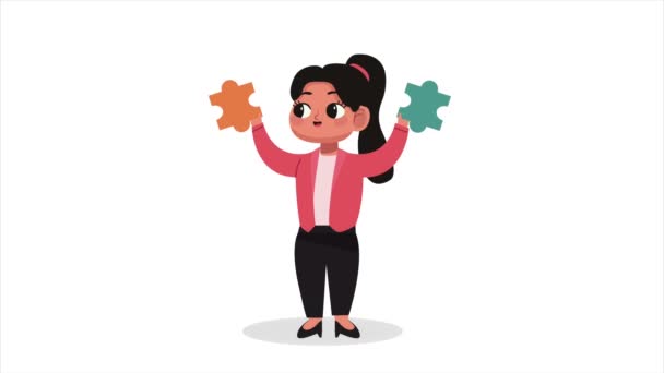 Femme Affaires Avec Animation Puzzle Animation Vidéo — Video