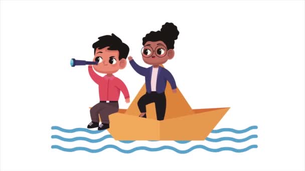 Kağıt Gemide Irklar Arası Bir Çift Video Animasyonu — Stok video
